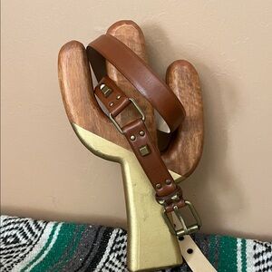 Italian Leather mocha brown belt with brass stud accents